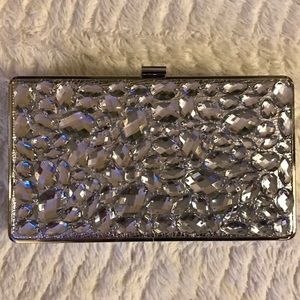 Sandra Roberts Jeweled Box Clutch Silver